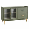 Credenza 140 x 40 x 85 cm in legno verde oliva con vetro scanalato e cassetti stile moderno