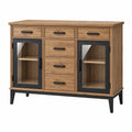 Credenza 140 x 42 x 100 cm effetto rovere con vetro nero - mobile contenitore stile industriale