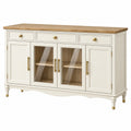 Credenza 160 x 45 x 90 cm in legno bianco e rovere con ante in vetro stile classico