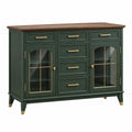 Credenza 140 x 45 x 90 cm in legno verde scuro con vetrine e cassetti stile classico
