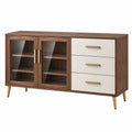 Credenza 160 x 40 x 85 cm in legno ingegnerizzato noce e bianco con vetro stile moderno