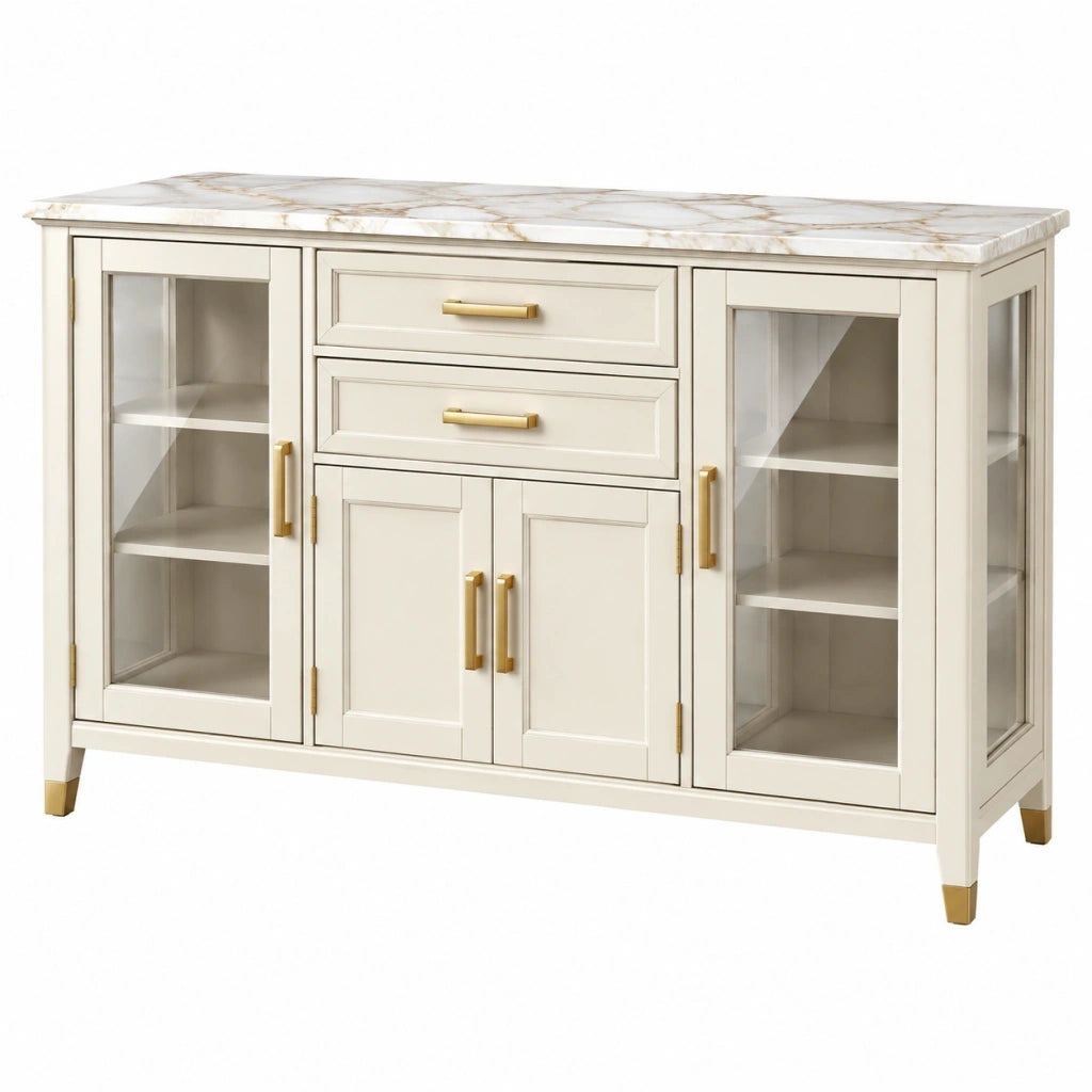 Credenza vetrina 150 x 45 x 95 cm in legno bianco con vetro stile classico