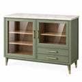 Credenza 120 x 40 x 90 cm verde con ante in vetro e piano effetto marmo stile moderno