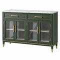 Credenza 160 x 40 x 90 cm verde scuro con piano effetto marmo e ante in vetro stile moderno