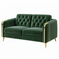 Divano 2 posti 160 cm in tessuto vellutato verde con trapuntatura stile glamour