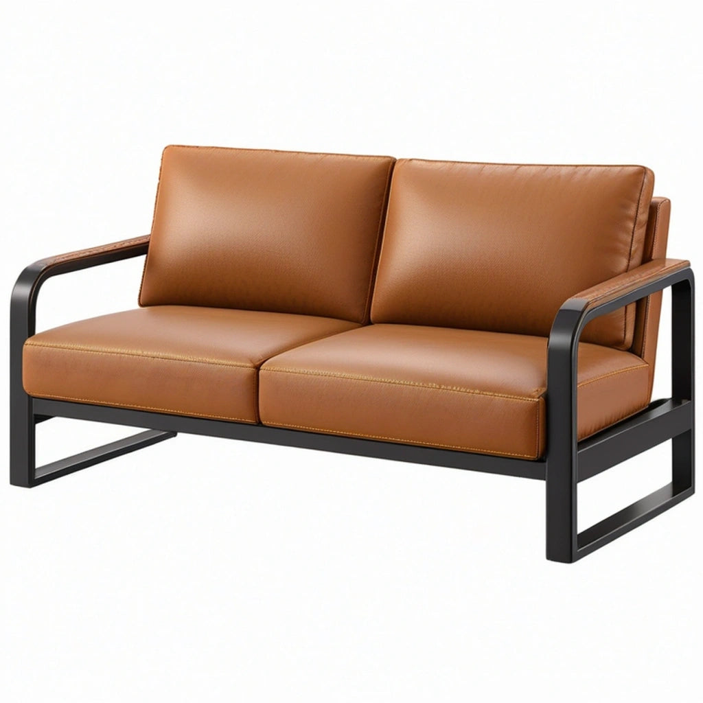 Divano 2 posti 130 x 75 x 78 cm in similpelle marrone con struttura in metallo stile industriale