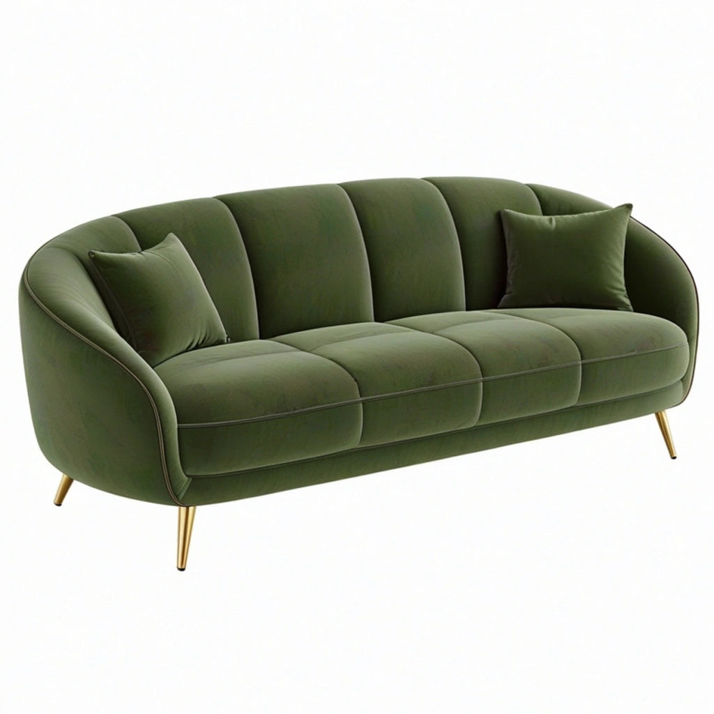 Divano 3 posti 210 cm in velluto verde con gambe in metallo stile moderno