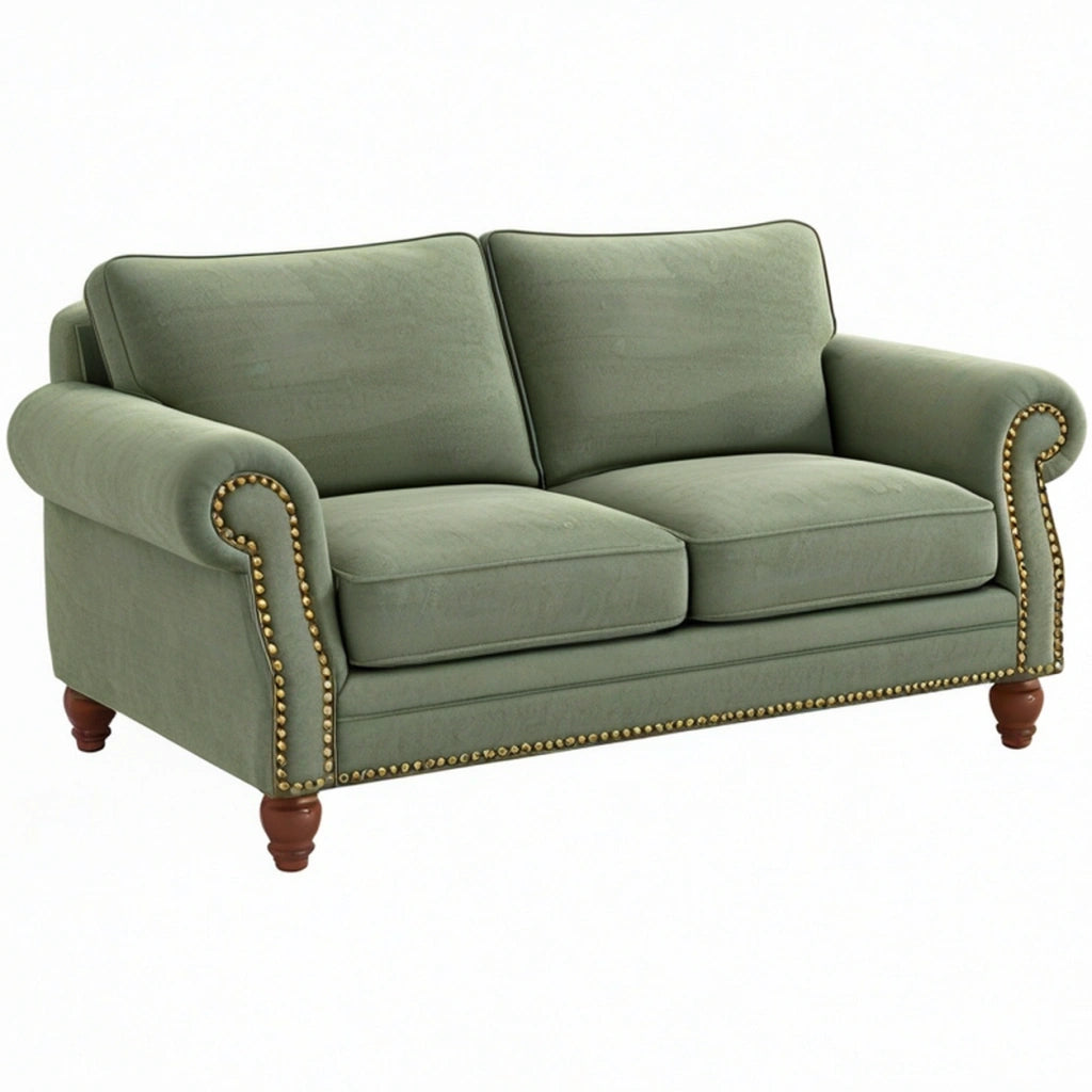 Divano 2 posti 180 cm in tessuto effetto velluto verde stile classico