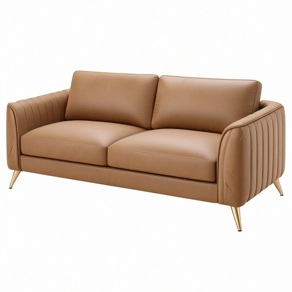 Divano 2 posti 170 cm in similpelle marrone stile moderno con piedini metallici