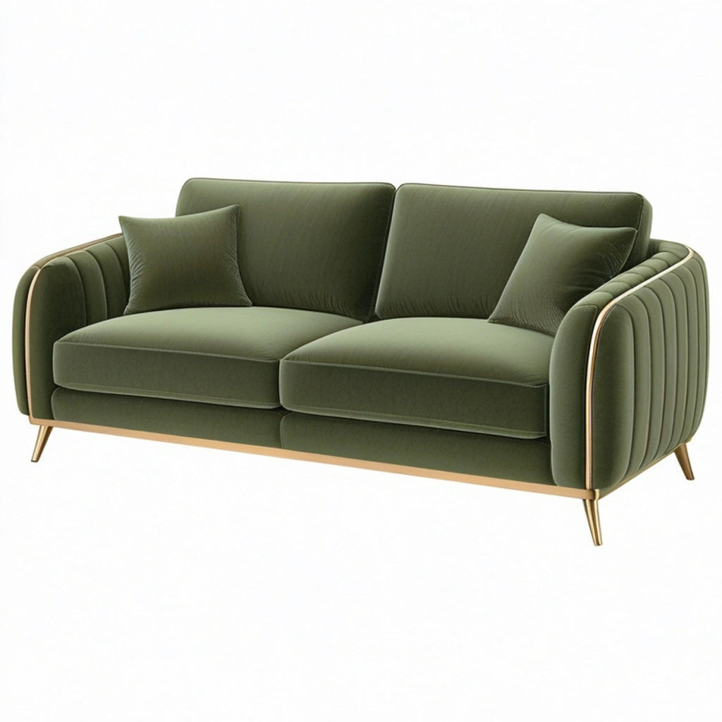 Divano 2 posti 180 x 85 x 82 cm in velluto verde - stile moderno