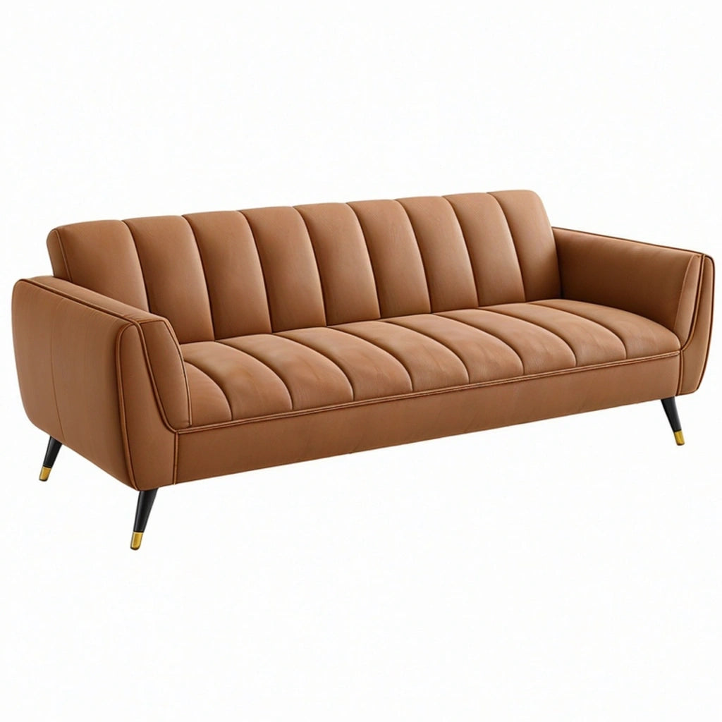 Divano 3 posti 210 x 85 x 84 cm in similpelle marrone cognac stile moderno