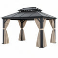 Gazebo da giardino 300 x 300 cm in metallo nero con tende beige - copertura a doppio tetto