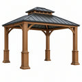 Gazebo da giardino 400 x 400 x 330 cm in legno marrone con tetto in metallo nero - stile classico ventilato