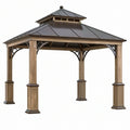 Gazebo 300 x 300 x 320 cm in legno marrone con tetto in metallo per esterno