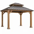 Gazebo da giardino 300 x 300 x 300 cm in legno marrone con tetto in metallo nero