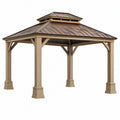 Gazebo da giardino 400 x 400 x 330 cm in legno beige con tetto in metallo marrone - struttura coperta ventilata per esterni