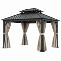 Gazebo da giardino 300 x 300 x 300 cm in metallo nero con tende beige - copertura a padiglione