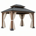 Gazebo da giardino 300 x 300 cm in legno e metallo marrone con tende stile classico