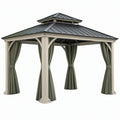 Gazebo da giardino 300 x 300 cm in metallo beige e verde con tende e tetto ventilato