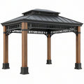 Gazebo da giardino 400 x 400 x 320 cm in legno e metallo marrone nero con tetto ventilato