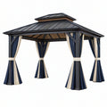 Gazebo da giardino 300 x 300 x 290 cm in acciaio nero con tende blu e beige - copertura rigida stile classico