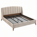Letto matrimoniale 160 x 200 cm in tessuto beige con rete a doghe stile moderno