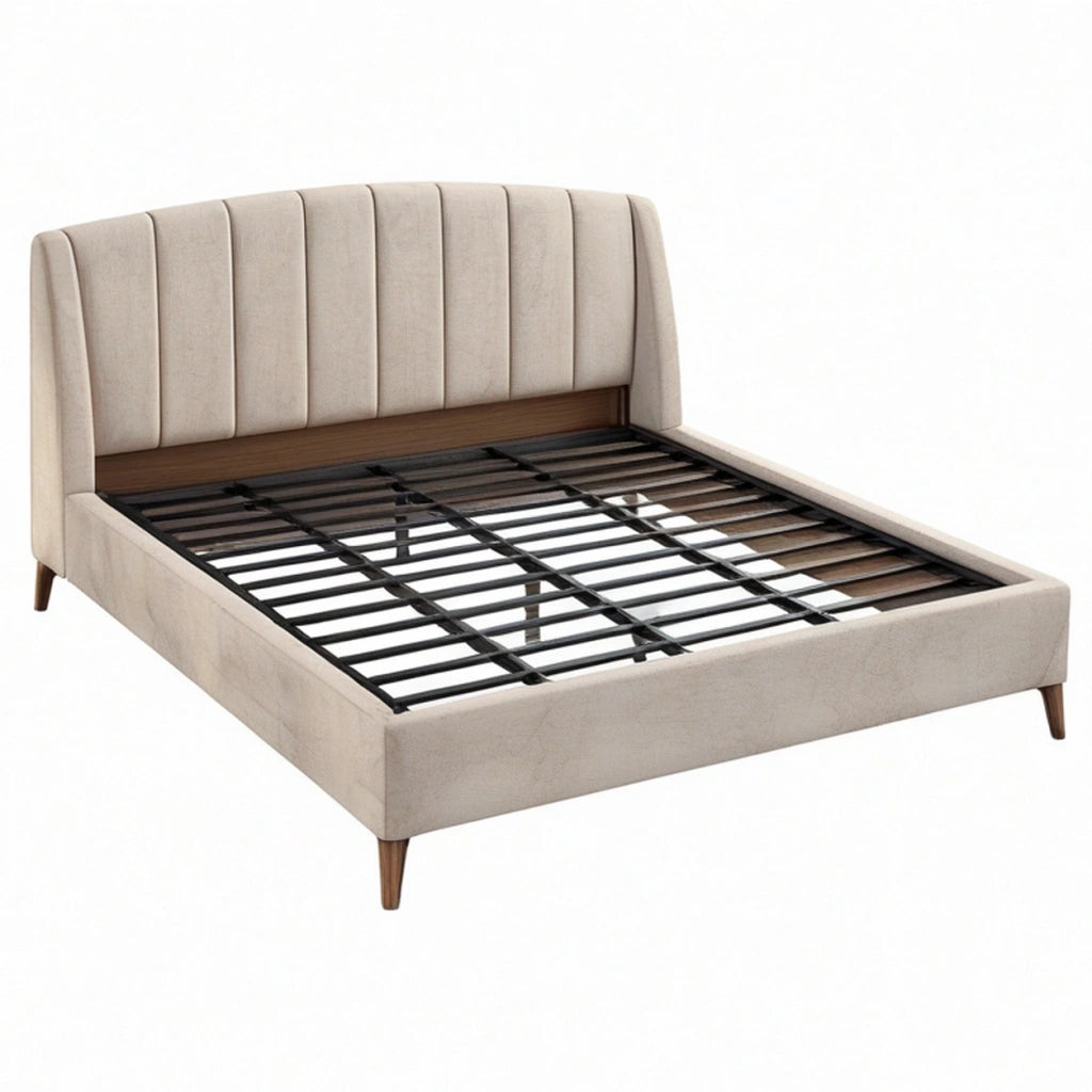 Letto matrimoniale 160 x 200 cm in tessuto beige con rete a doghe stile moderno