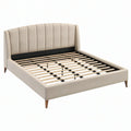 Letto matrimoniale 160 x 200 cm in tessuto beige con testiera imbottita e rete a doghe