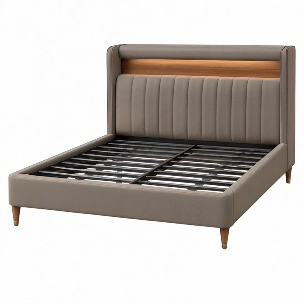Letto matrimoniale 160x200 cm imbottito tortora con rete a doghe stile moderno