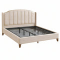 Letto matrimoniale 160 x 200 cm in tessuto beige con rete a doghe stile classico