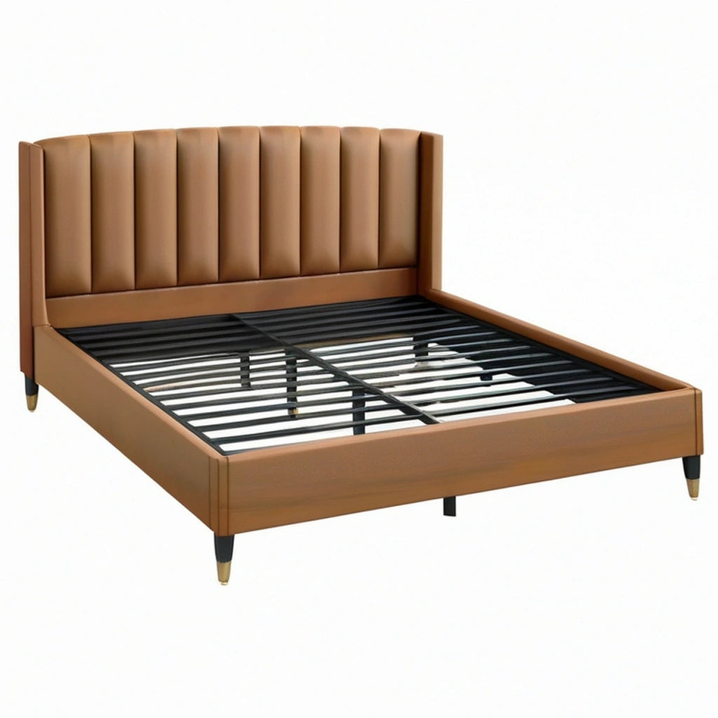 Letto matrimoniale 160 x 200 cm in similpelle marrone con rete a doghe stile moderno