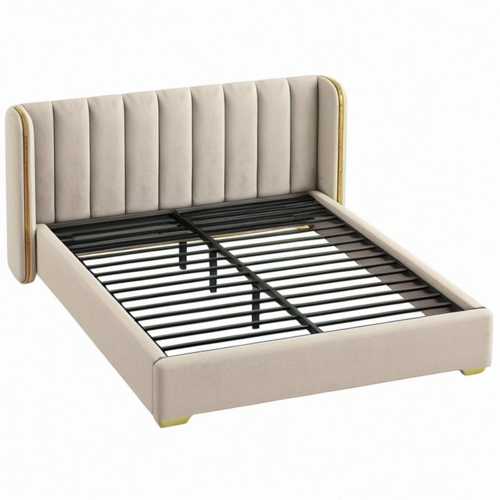 Letto matrimoniale 160 x 200 cm imbottito beige con rete a doghe stile moderno